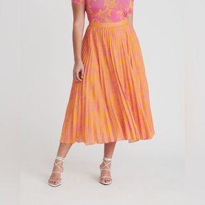 Tanya Taylor Jeana Pleated Midi Skirt Orange Pink Floral Size 4